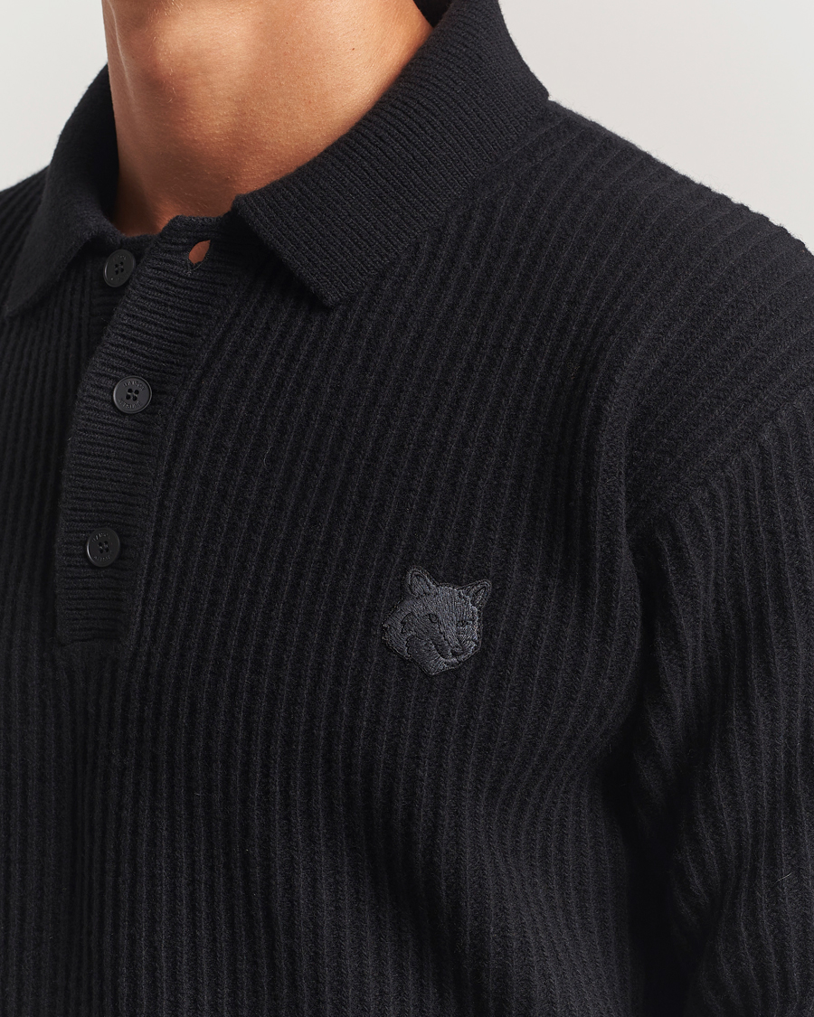 Herren | Pullover | Maison Kitsuné | Tonal Fox Head Wool Ribbed Polo Black