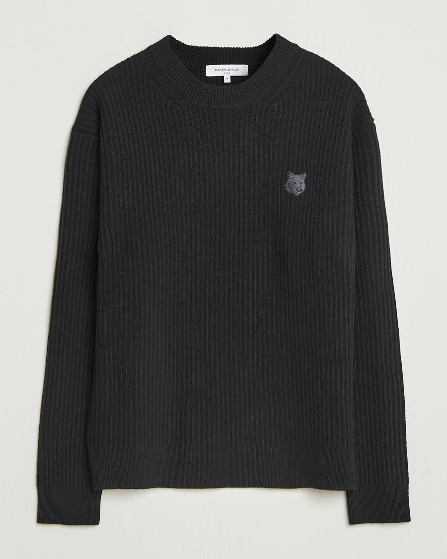 Herren | Pullover | Maison Kitsuné | Tonal Fox Head Wool Ribbed Sweater Black