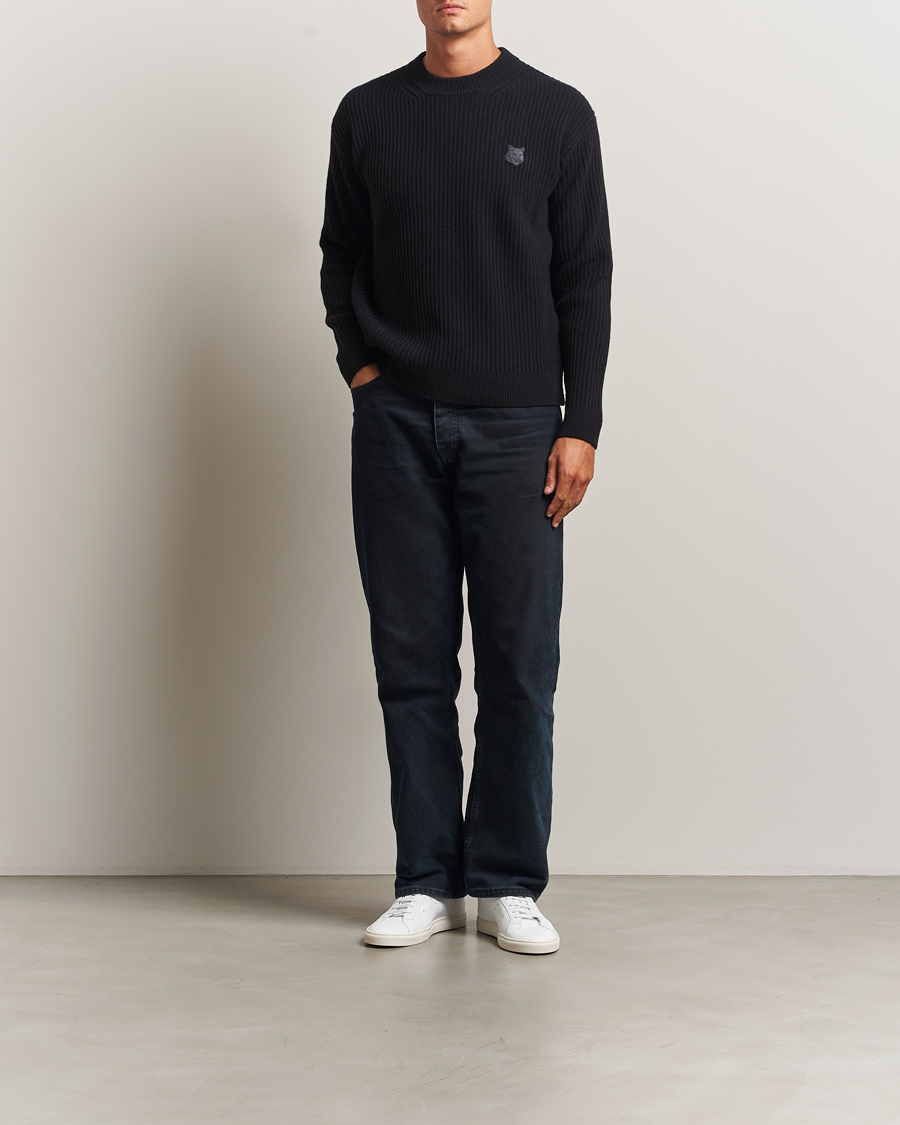 Herren | Pullover | Maison Kitsuné | Tonal Fox Head Wool Ribbed Sweater Black
