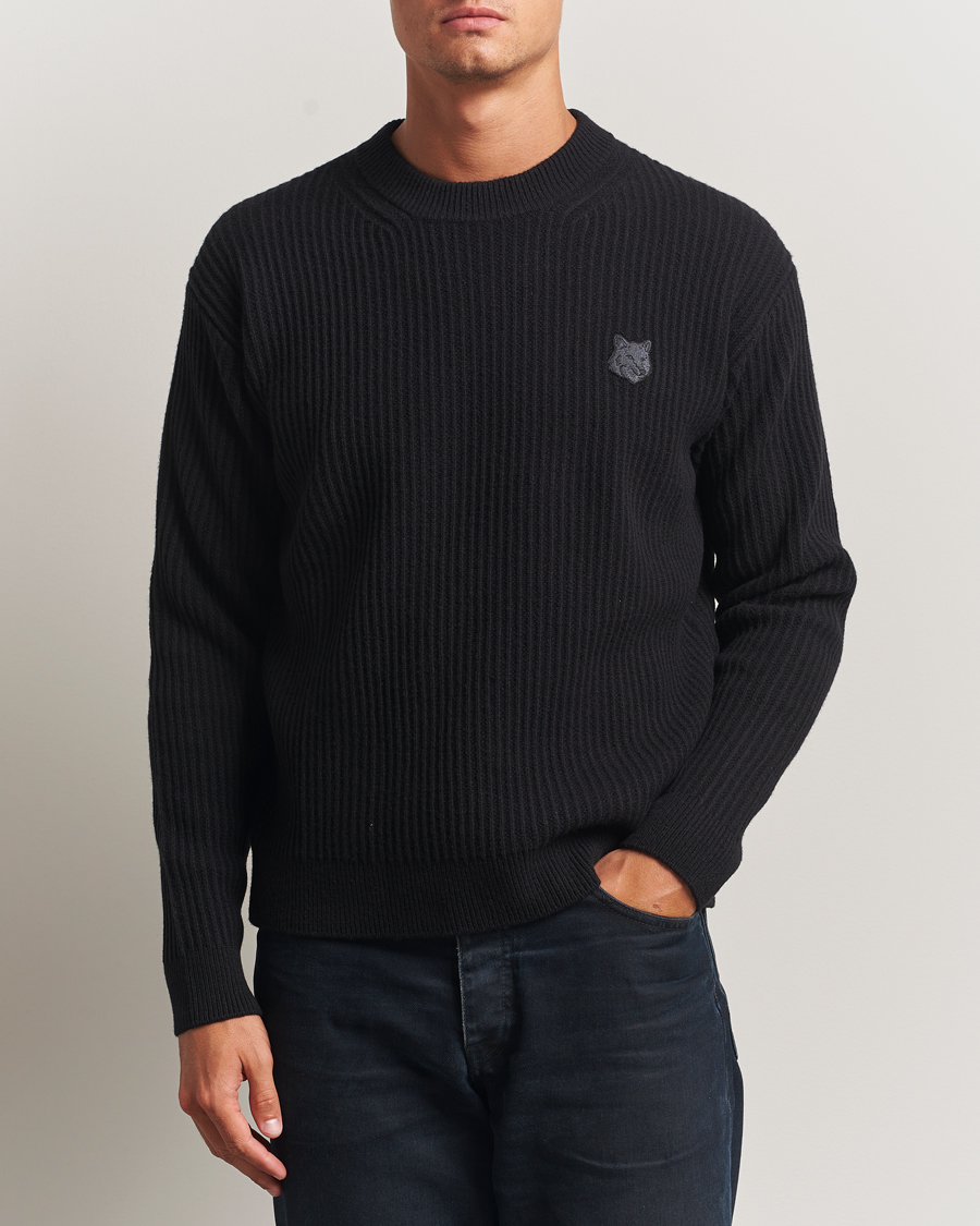 Herren | Pullover | Maison Kitsuné | Tonal Fox Head Wool Ribbed Sweater Black