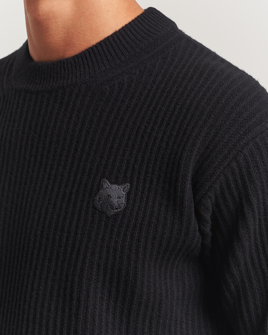 Herren | Pullover | Maison Kitsuné | Tonal Fox Head Wool Ribbed Sweater Black