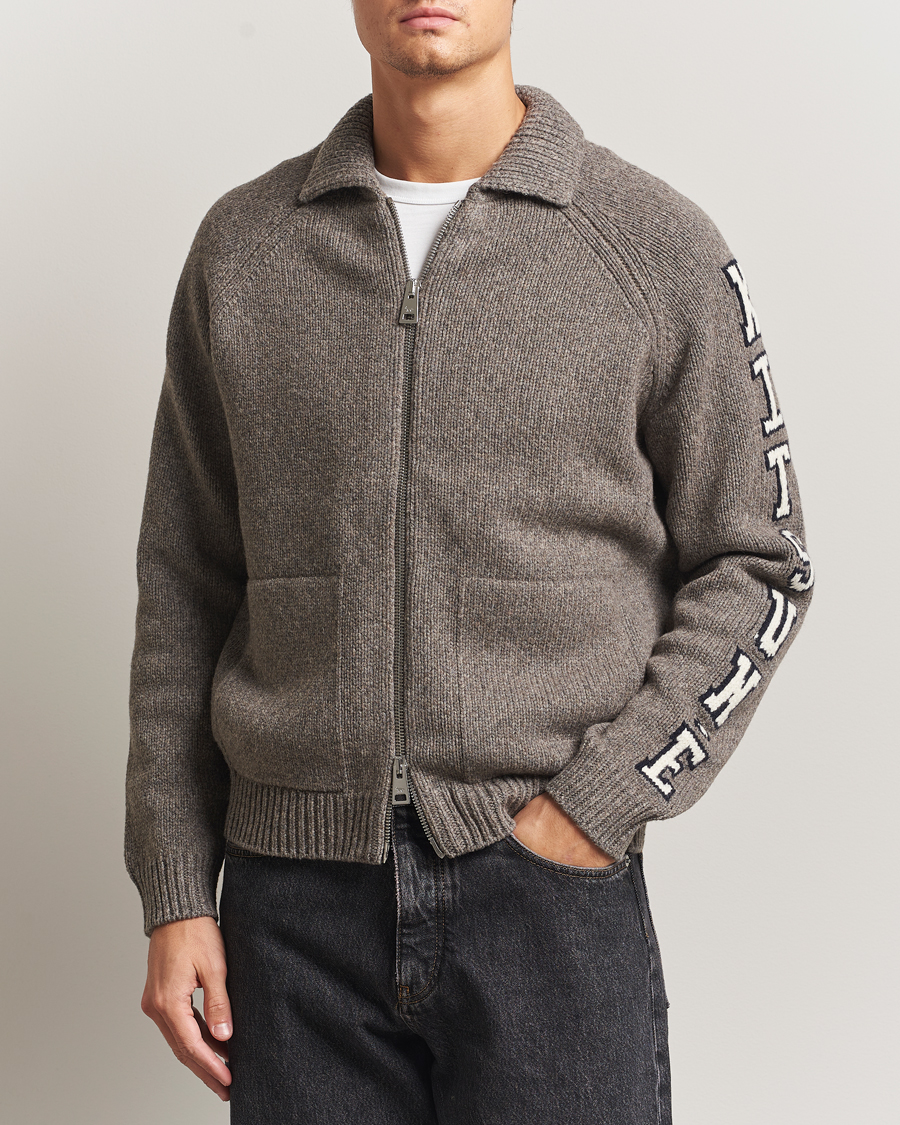 Herren | Pullover | Maison Kitsuné | College Wool Knitted Full Zip Medium Grey Melange