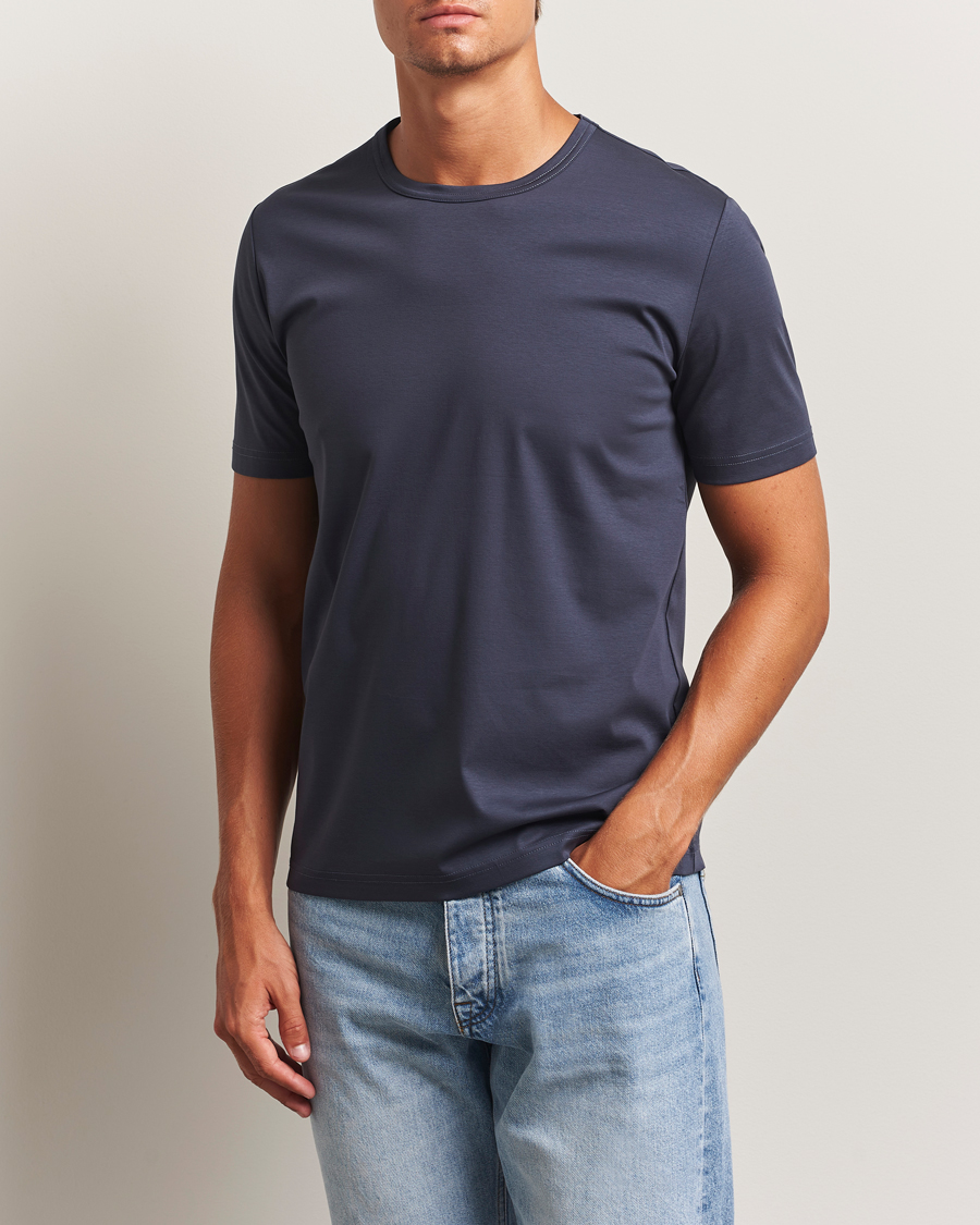 Herren | T-Shirts | Tiger of Sweden | Olaf Mercerized Cotton T-Shirt Light Ink
