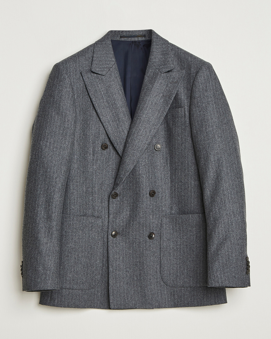 Herren | Sakkos | Tiger of Sweden | Joachim Wool Double Breasted Pinstriped Blazer Silver