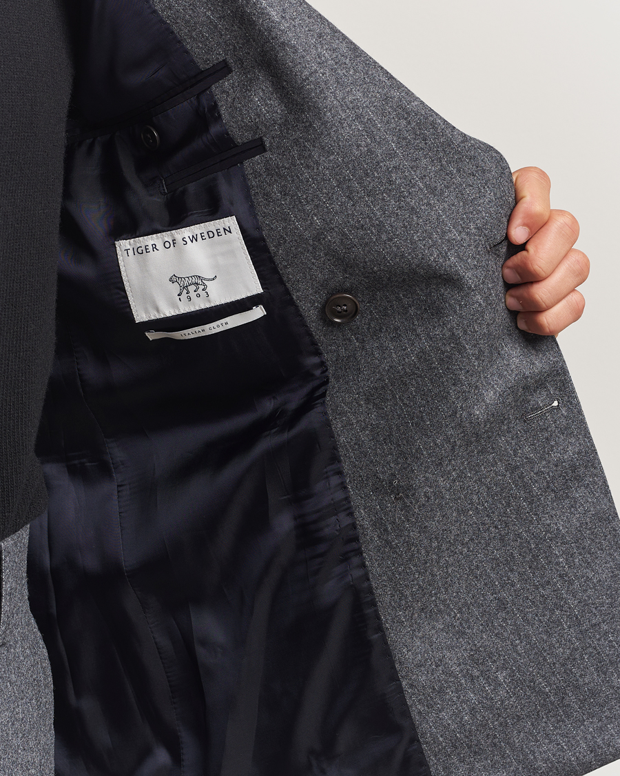 Herren | Sakkos | Tiger of Sweden | Joachim Wool Double Breasted Pinstriped Blazer Silver