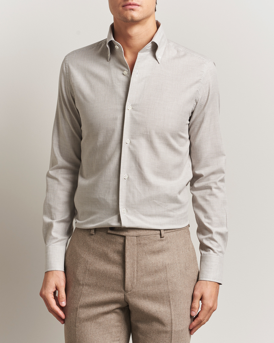 Herren | Hemden | 100Hands | Micro Houndstooth Flannel Button Down Beige