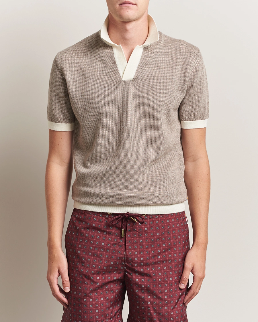 Herren | Poloshirts | Orlebar Brown | Horton Contrast Merino Polo Morel Brown/Sand