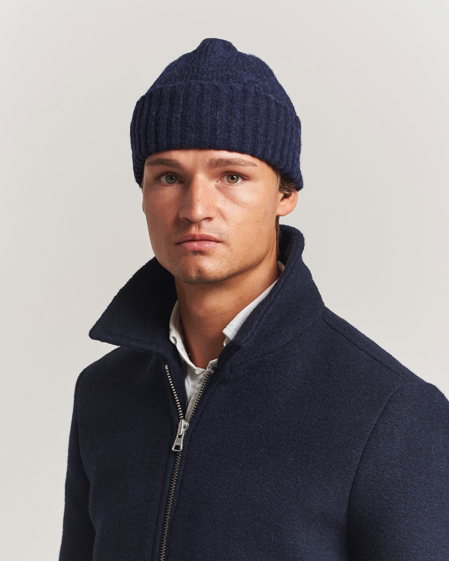 Herren | Mützen | Robert Mackie | Rona Ribbed Shaggy Lambswool Beanie Blue