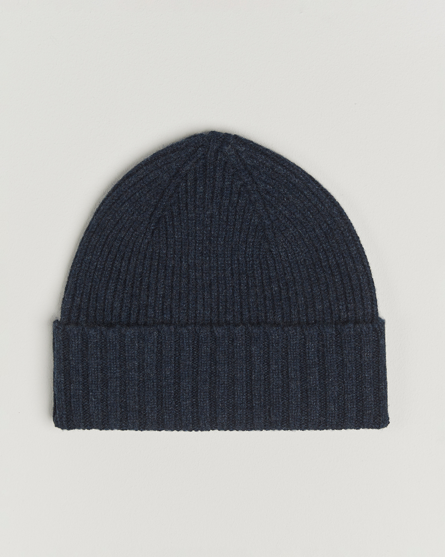 Herren | Mützen | Robert Mackie | Kingswell Ribbed Wool/Cashmere Beanie Navy