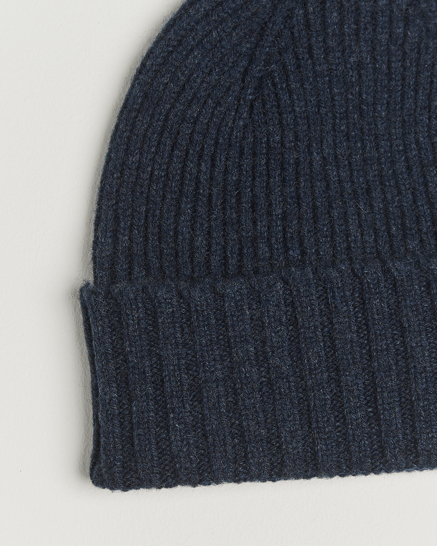 Herren | Mützen | Robert Mackie | Kingswell Ribbed Wool/Cashmere Beanie Navy