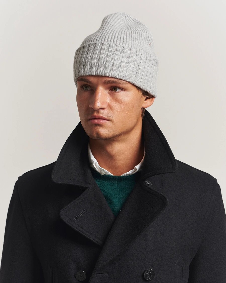 Herren | Mützen | Robert Mackie | Kingswell Ribbed Wool/Cashmere Beanie Light Grey