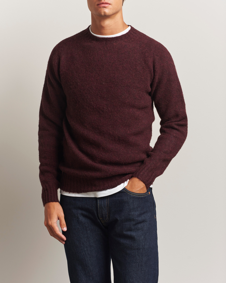 Herren | Pullover | Harley Of Scotland | Brushed Supersoft Lambswool Crewneck Beetroot