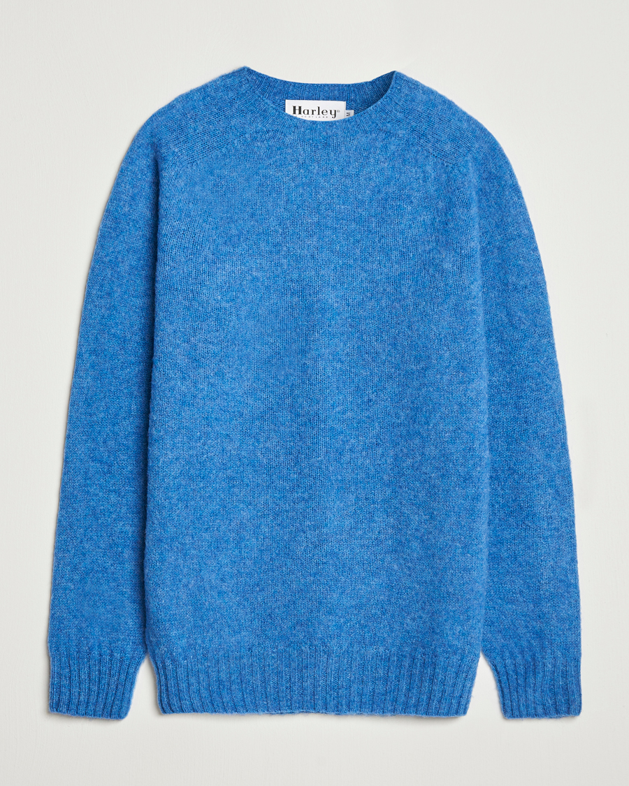 Herren | Pullover | Harley Of Scotland | Brushed Supersoft Lambswool Crewneck Cobalt