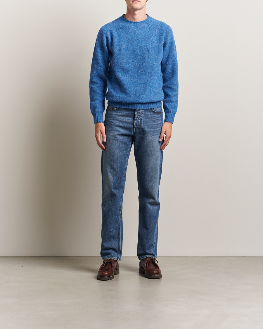 Herren | Pullover | Harley Of Scotland | Brushed Supersoft Lambswool Crewneck Cobalt