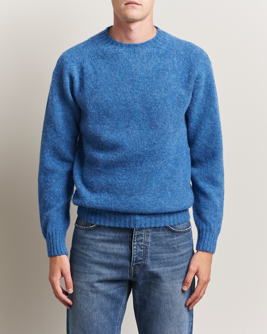 Herren | Pullover | Harley Of Scotland | Brushed Supersoft Lambswool Crewneck Cobalt