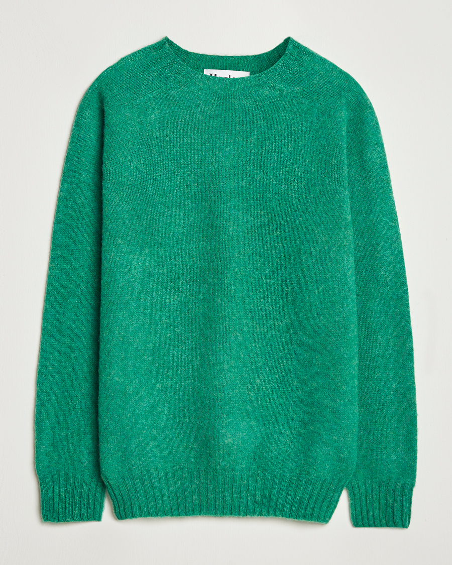 Herren | Pullover | Harley Of Scotland | Brushed Supersoft Lambswool Crewneck Evergreen