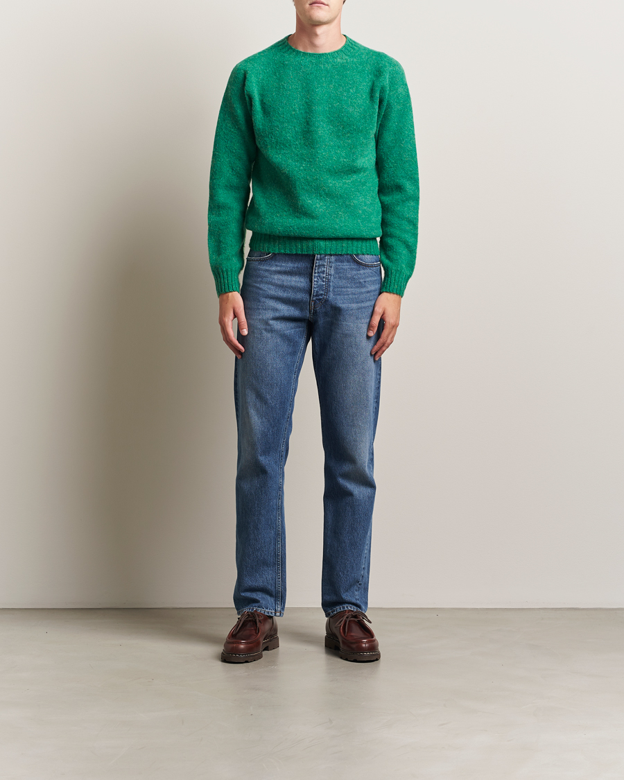 Herren | Pullover | Harley Of Scotland | Brushed Supersoft Lambswool Crewneck Evergreen
