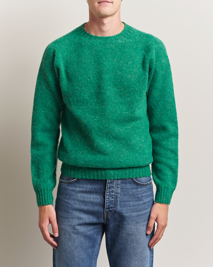Herren | Pullover | Harley Of Scotland | Brushed Supersoft Lambswool Crewneck Evergreen