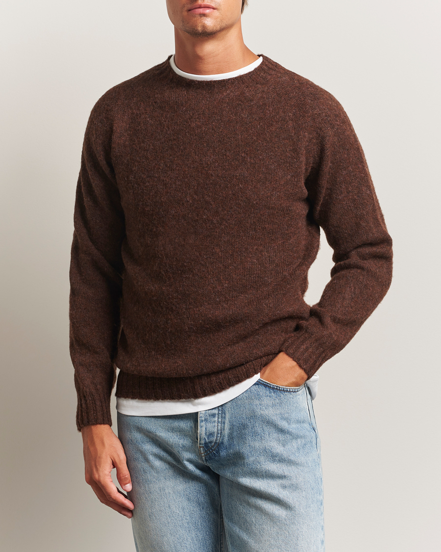 Herren | Pullover | Harley Of Scotland | Brushed Supersoft Lambswool Crewneck Marron