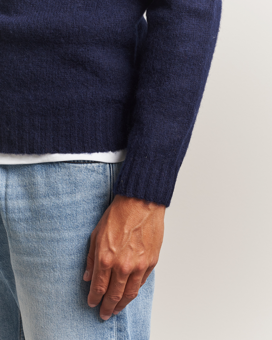Herren | Pullover | Harley Of Scotland | Brushed Supersoft Lambswool Crewneck Navy