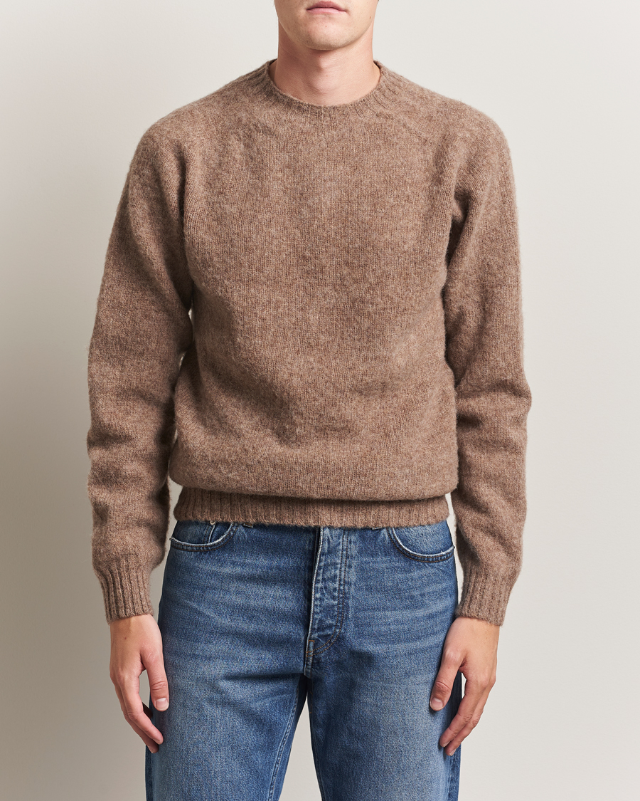 Herren | Pullover | Harley Of Scotland | Brushed Supersoft Lambswool Crewneck Tundra