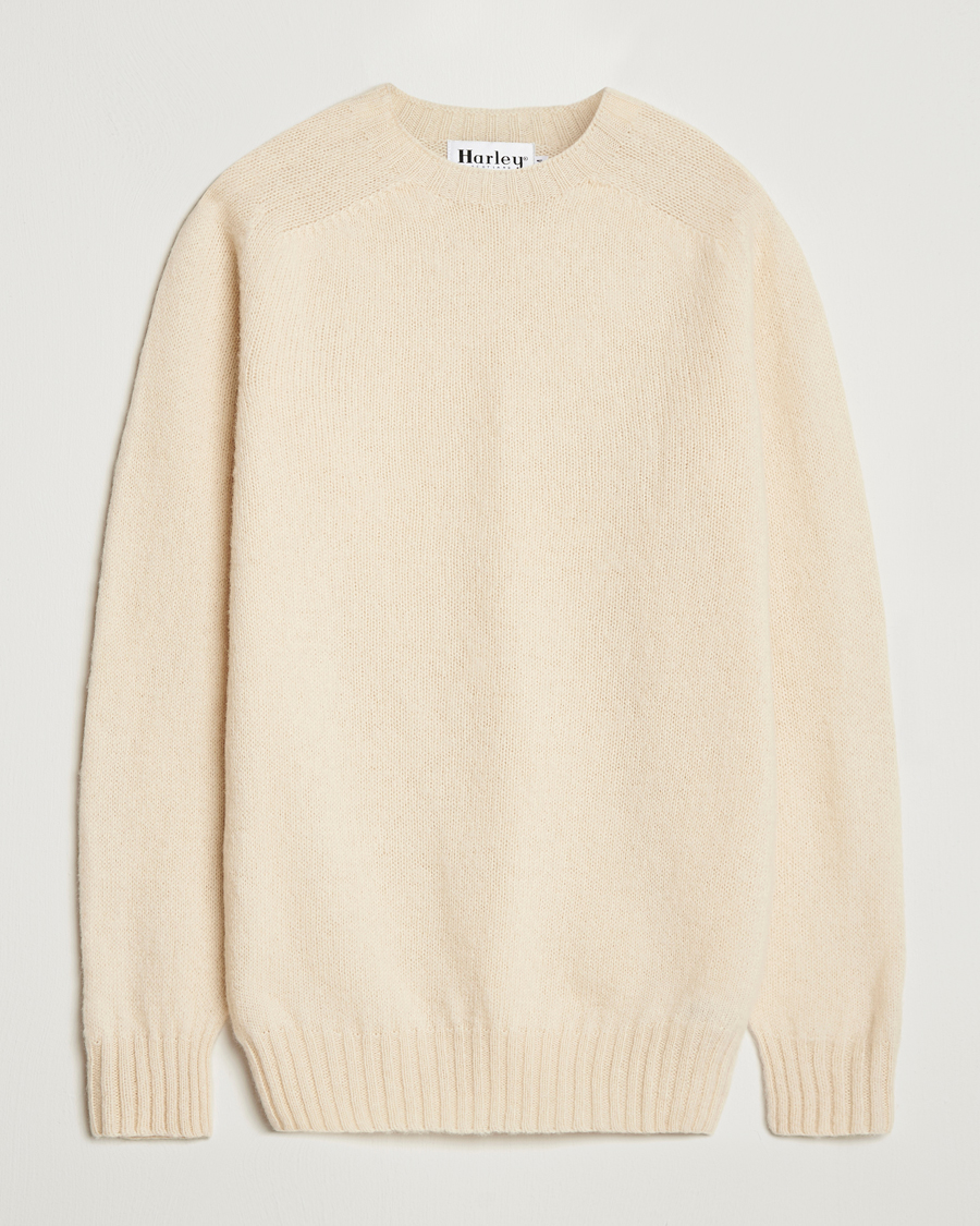 Herren | Pullover | Harley Of Scotland | Brushed Supersoft Lambswool Crewneck Vanilla