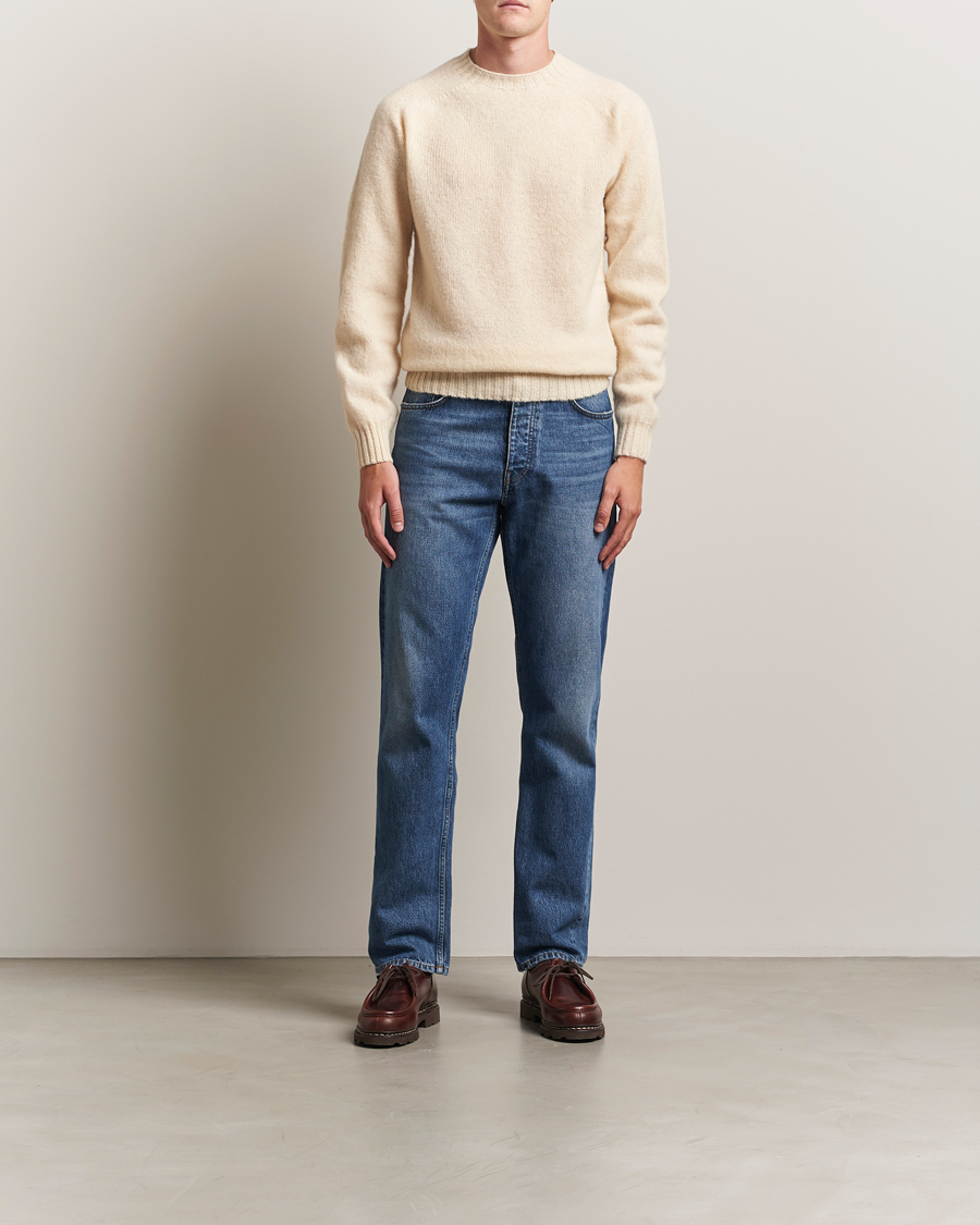 Herren | Pullover | Harley Of Scotland | Brushed Supersoft Lambswool Crewneck Vanilla