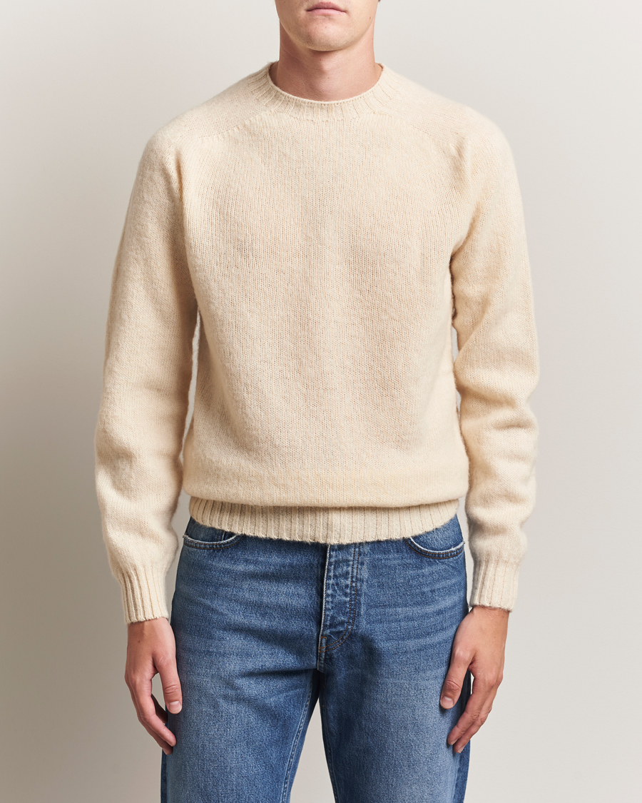 Herren | Pullover | Harley Of Scotland | Brushed Supersoft Lambswool Crewneck Vanilla