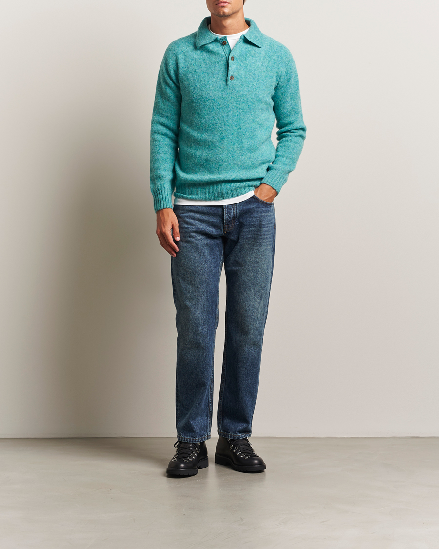 Herren | Pullover | Harley Of Scotland | Brushed Supersoft Lambswool Polo Hummingbird