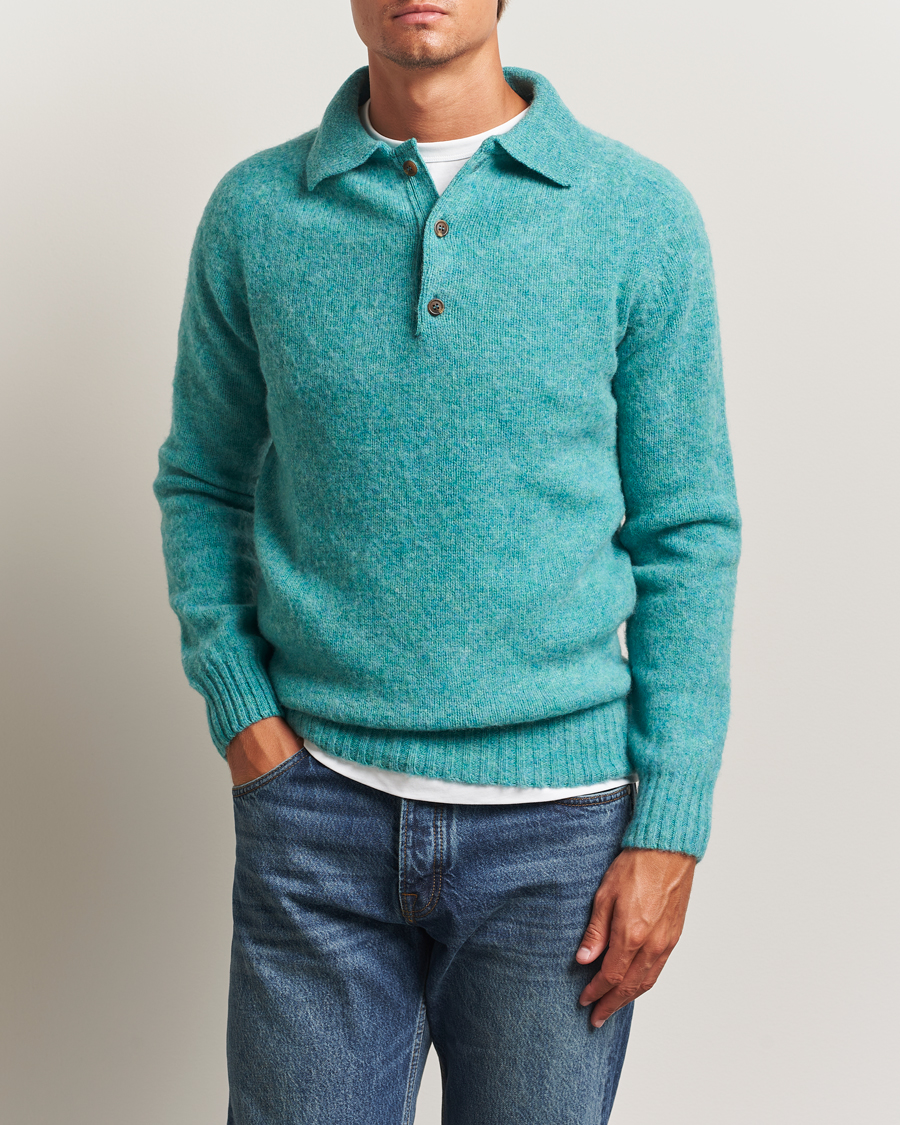 Herren | Pullover | Harley Of Scotland | Brushed Supersoft Lambswool Polo Hummingbird