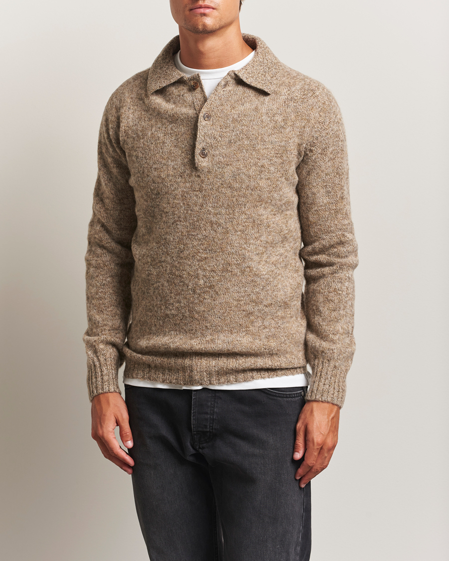 Herren | Pullover | Harley Of Scotland | Brushed Supersoft Lambswool Polo Pebble
