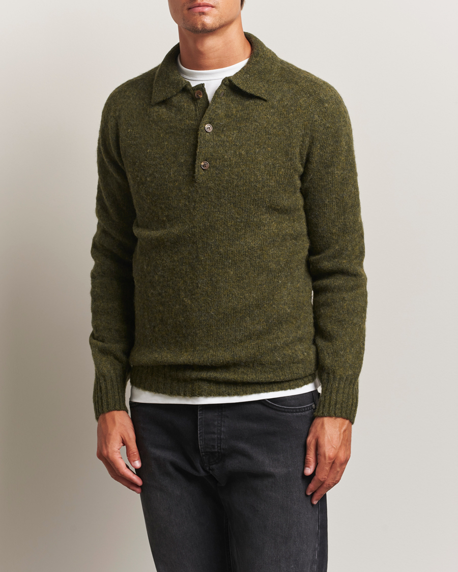 Herren | Pullover | Harley Of Scotland | Brushed Supersoft Lambswool Polo Scots Pine