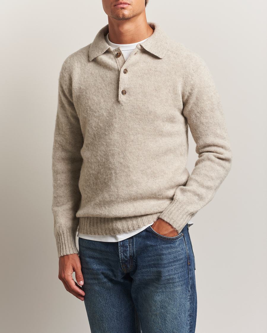 Herren | Pullover | Harley Of Scotland | Brushed Supersoft Lambswool Polo Vellum