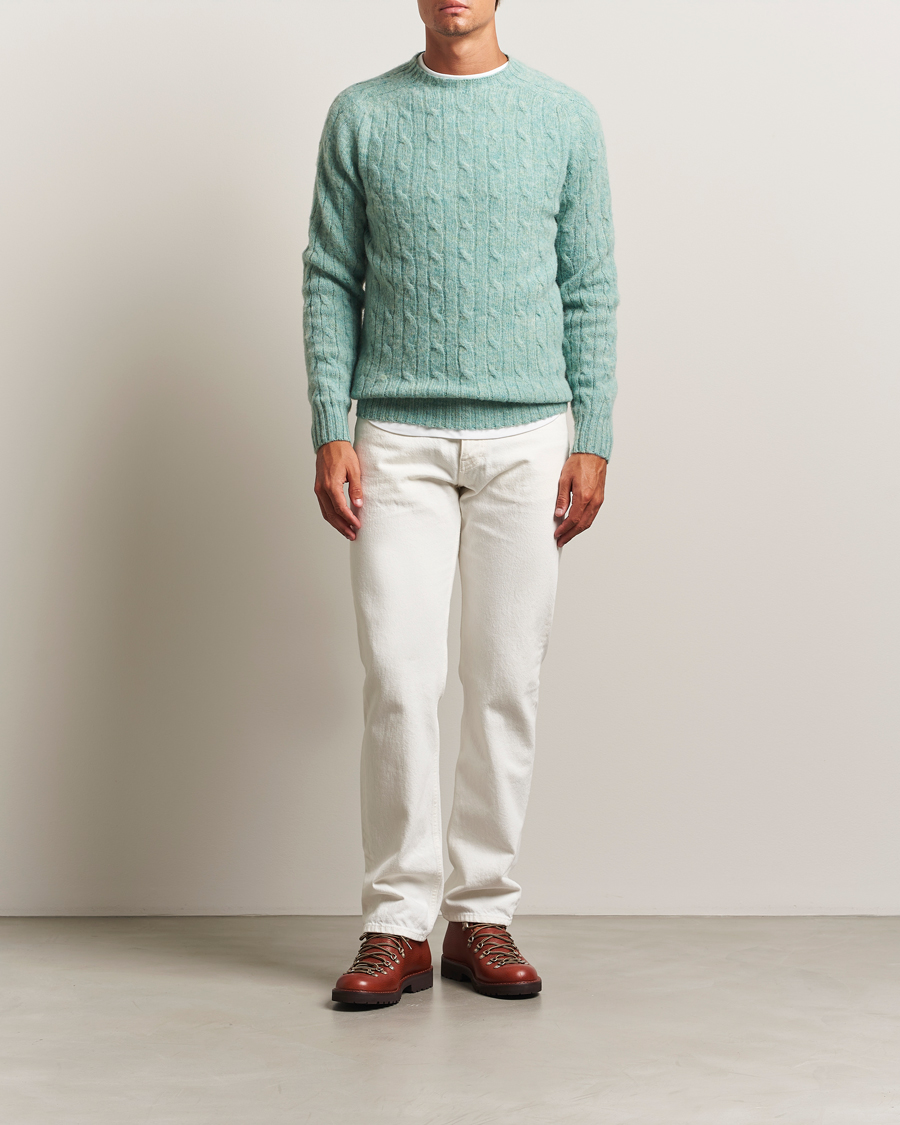 Herren | Pullover | Harley Of Scotland | Brushed Supersoft Lambswool Cable Opal