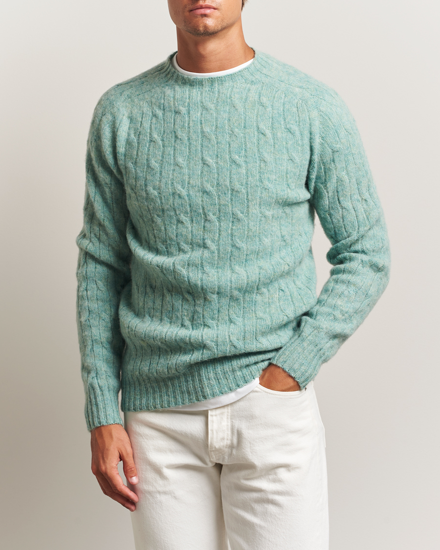 Herren | Pullover | Harley Of Scotland | Brushed Supersoft Lambswool Cable Opal