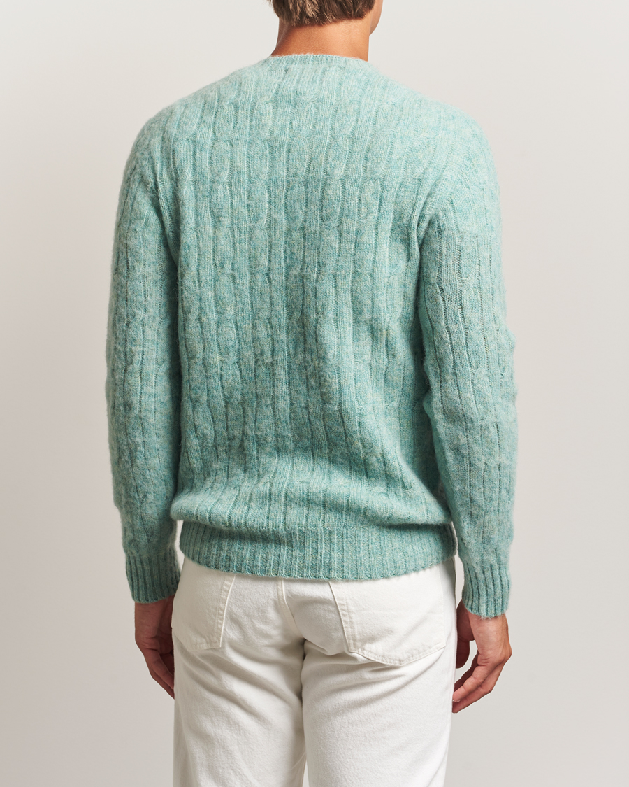 Herren | Pullover | Harley Of Scotland | Brushed Supersoft Lambswool Cable Opal