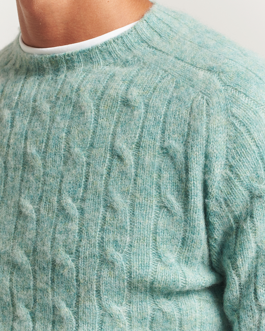 Herren | Pullover | Harley Of Scotland | Brushed Supersoft Lambswool Cable Opal