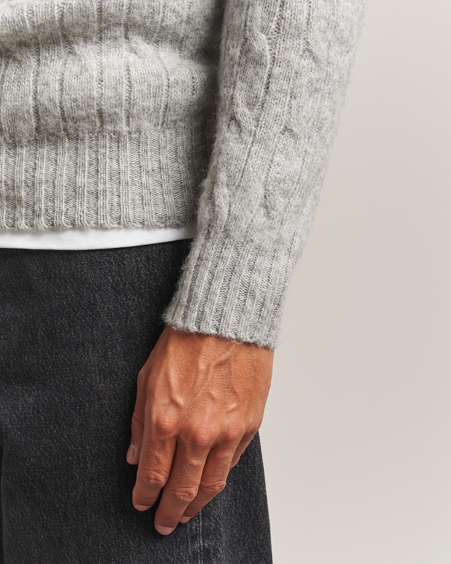 Herren | Pullover | Harley Of Scotland | Brushed Supersoft Lambswool Cable Silver