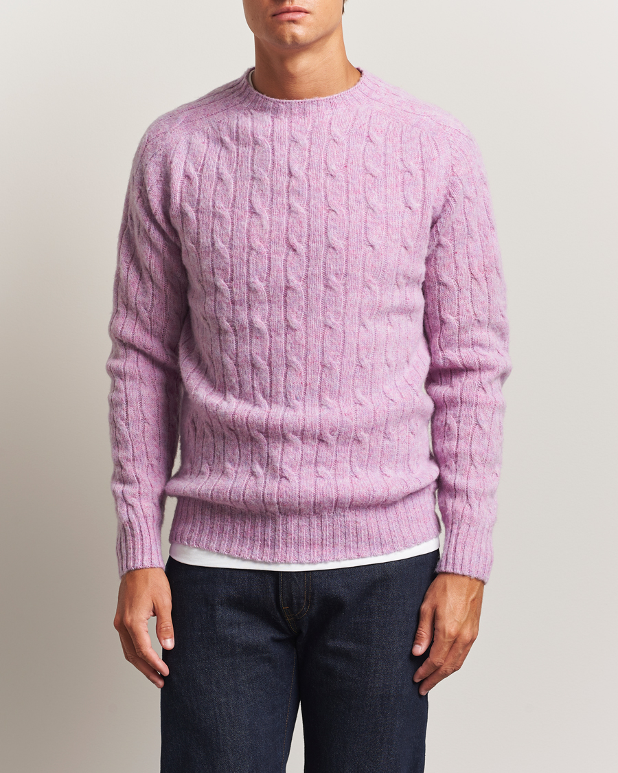 Herren | Pullover | Harley Of Scotland | Brushed Supersoft Lambswool Cable Sweetpea