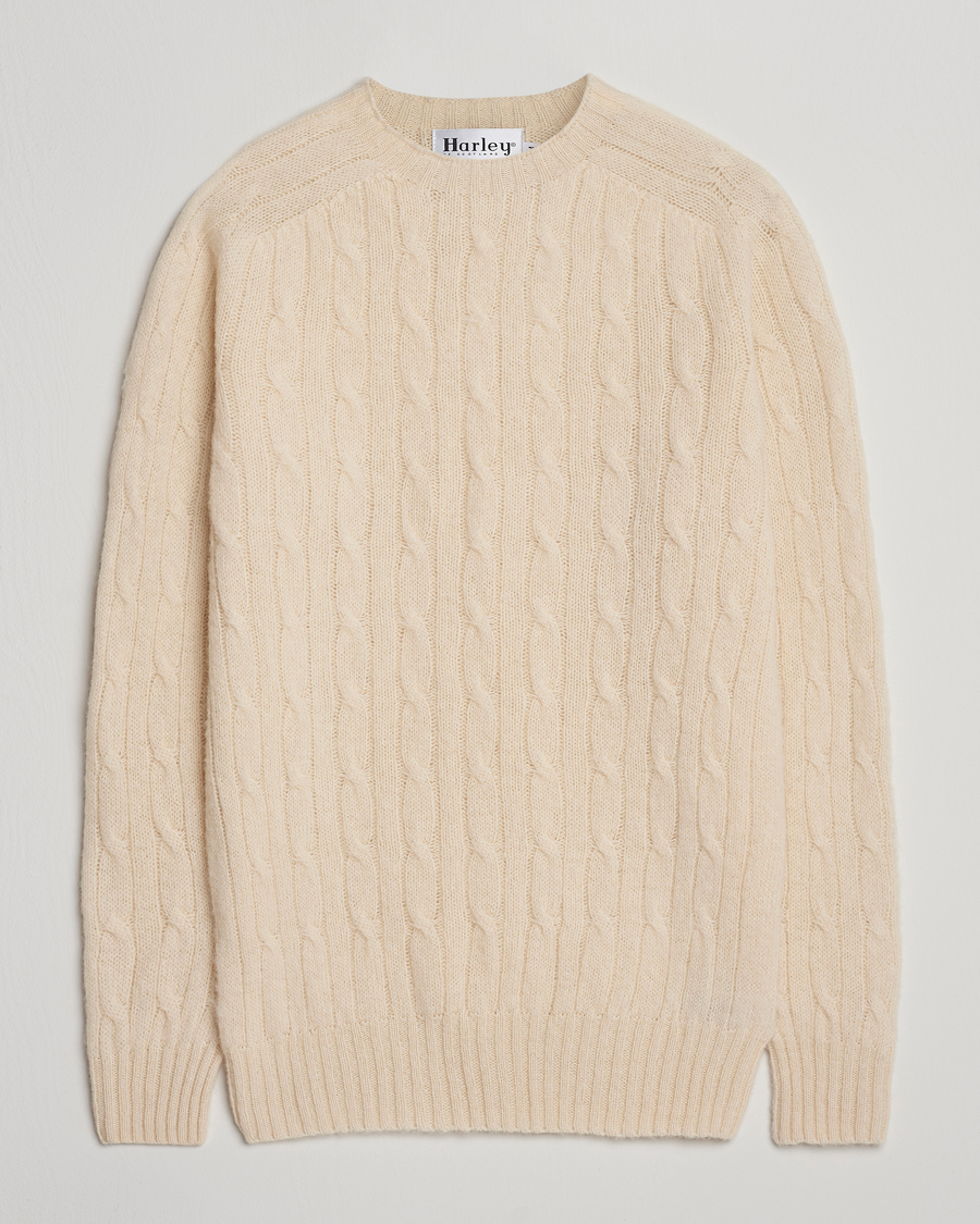 Herren | Pullover | Harley Of Scotland | Brushed Supersoft Lambswool Cable Vanilla