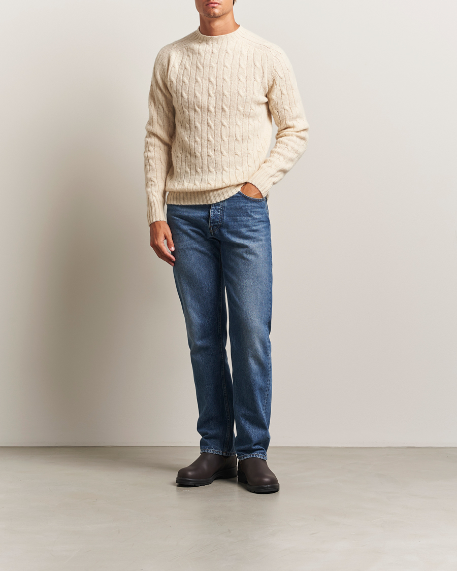 Herren | Pullover | Harley Of Scotland | Brushed Supersoft Lambswool Cable Vanilla