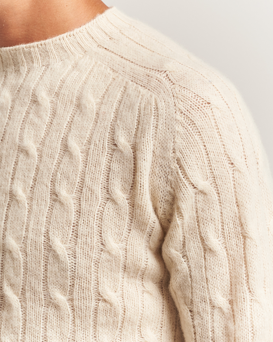 Herren | Pullover | Harley Of Scotland | Brushed Supersoft Lambswool Cable Vanilla
