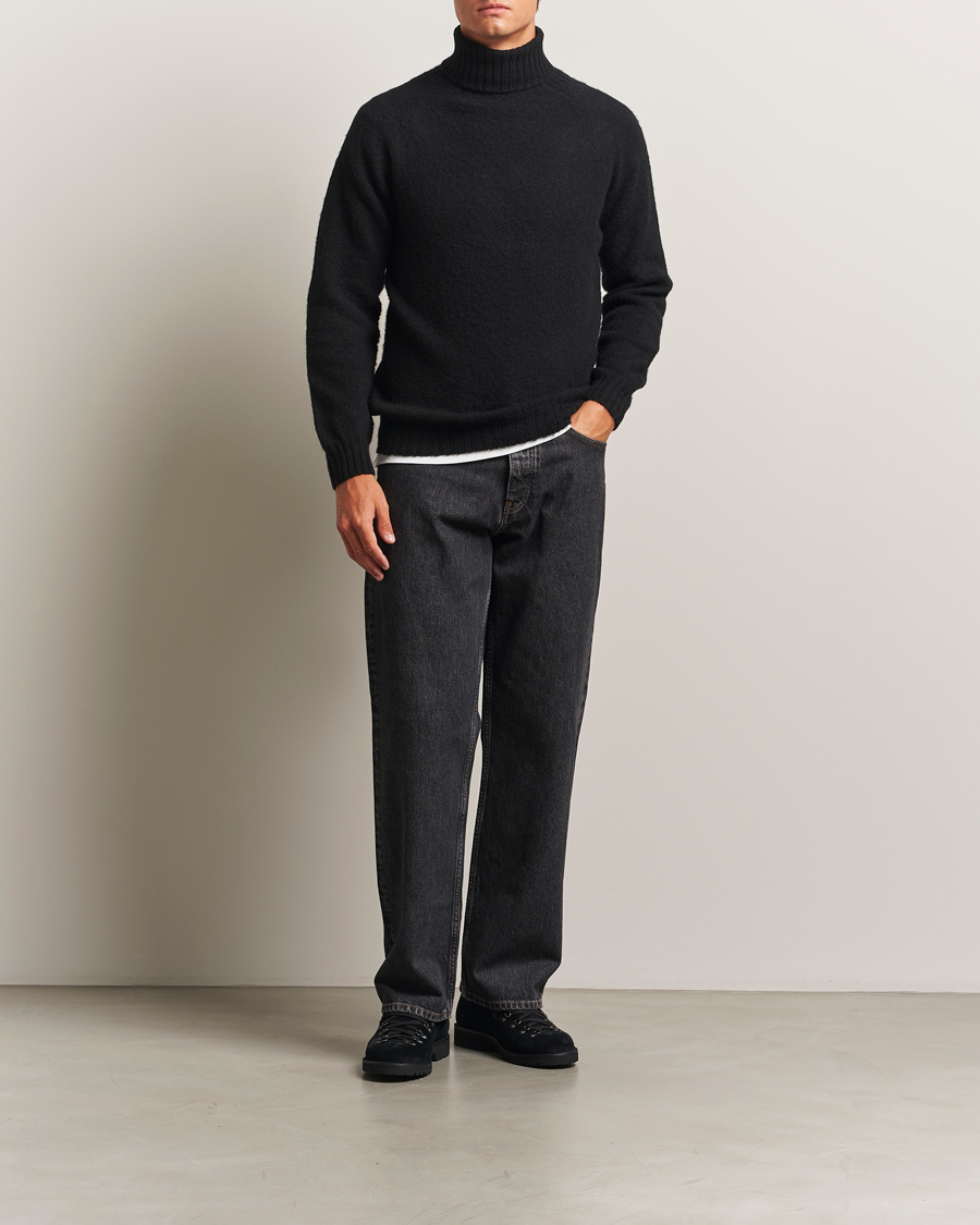 Herren | Pullover | Harley Of Scotland | Brushed Supersoft Lambswool Rollneck Black