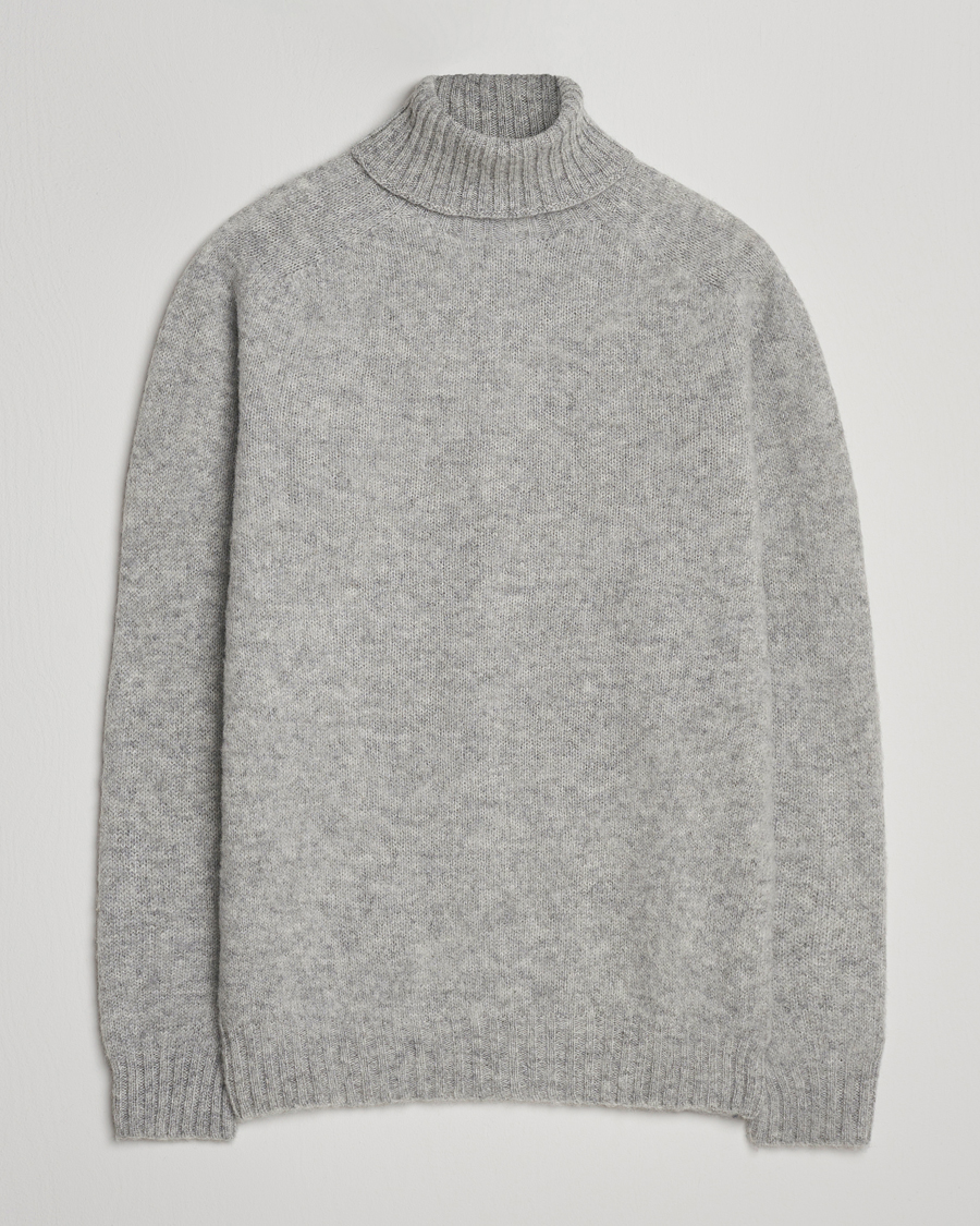 Herren | Pullover | Harley Of Scotland | Brushed Supersoft Lambswool Rollneck Silver