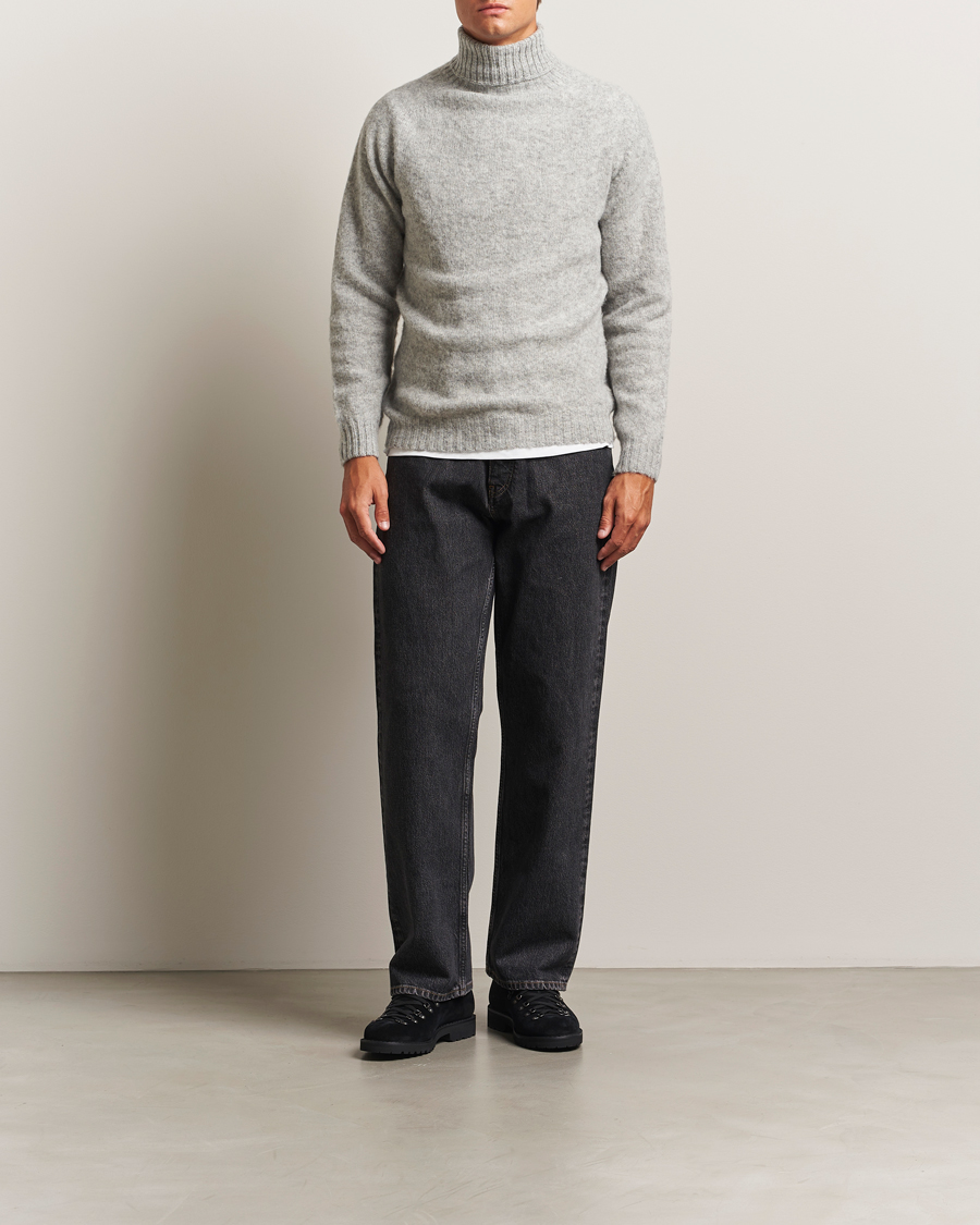 Herren | Pullover | Harley Of Scotland | Brushed Supersoft Lambswool Rollneck Silver