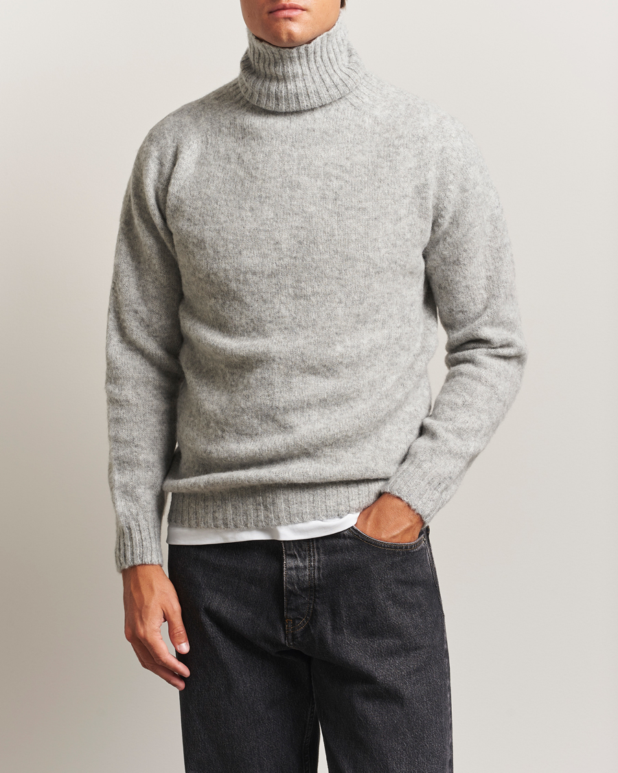 Herren | Pullover | Harley Of Scotland | Brushed Supersoft Lambswool Rollneck Silver