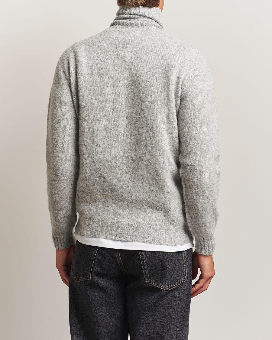Herren | Pullover | Harley Of Scotland | Brushed Supersoft Lambswool Rollneck Silver