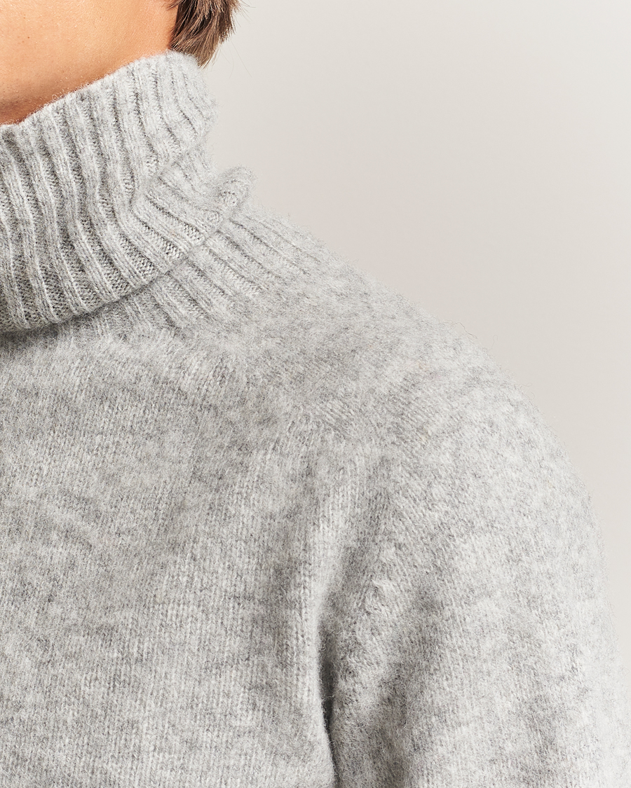 Herren | Pullover | Harley Of Scotland | Brushed Supersoft Lambswool Rollneck Silver