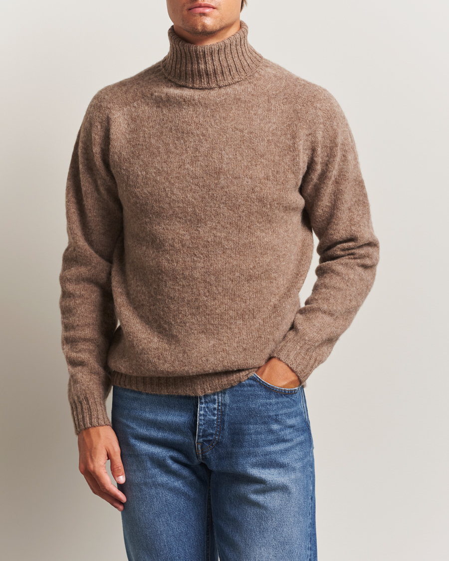 Herren | Pullover | Harley Of Scotland | Brushed Supersoft Lambswool Rollneck Tundra
