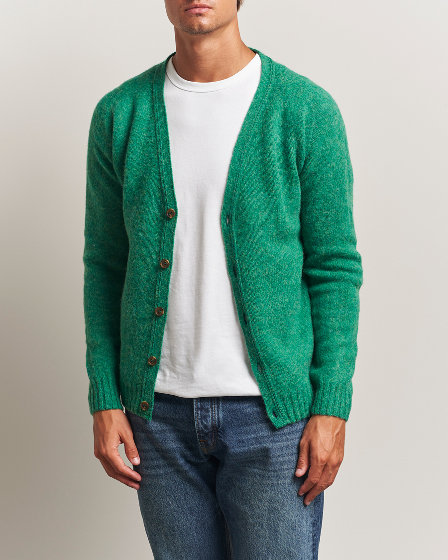 Herren | Pullover | Harley Of Scotland | Brushed Supersoft Lambswool Cardigan Evergreen